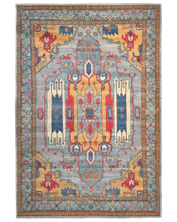 9x12 Gray Kuba Afghan Hand Knotted Wool Area Rug
